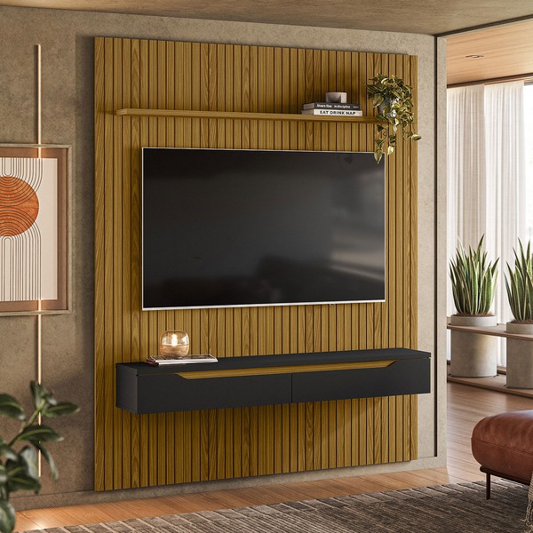Painel para TV Até 65 Polegadas Nuke 2 Portas Cedro/Preto - Pnr Móveis
