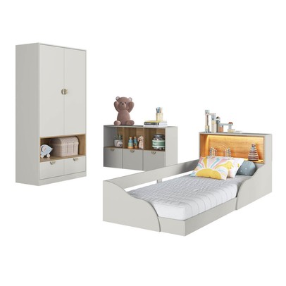 Quarto Infantil Completo Montessoriana Lille 2 Portas 5 Gavetas com Led Arenas - Art In Móveis