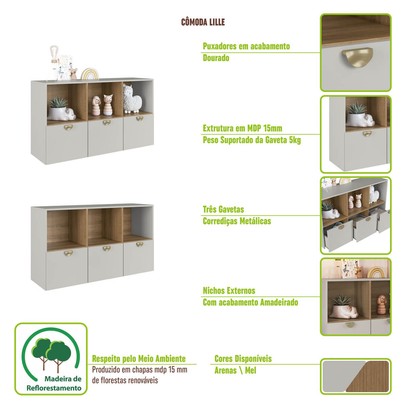 Quarto Infantil Completo Montessoriana Lille 2 Portas 5 Gavetas com Led Arenas - Art In Móveis