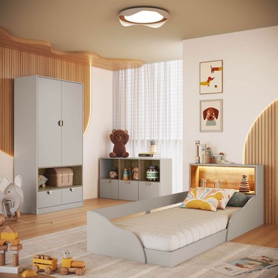 Quarto Infantil Completo Montessoriana Lille 2 Portas 5 Gavetas com Led Arenas - Art In Móveis