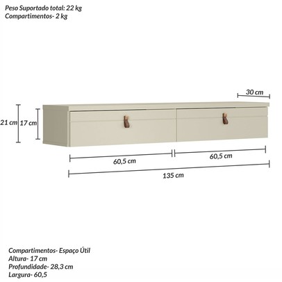 Rack para TV Até 50 Polegadas Suspenso Nuke 2 Portas Off White/Bege - Pnr Móveis
