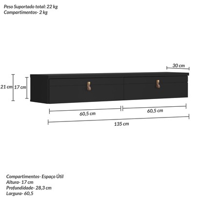 Rack para TV Até 50 Polegadas Suspenso Nuke 2 Portas Preto - Pnr Móveis