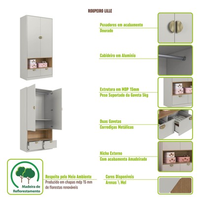 Quarto Infantil Completo Montessoriana Lille 2 Portas 2 Gavetas com Led Arenas - Art In Móveis