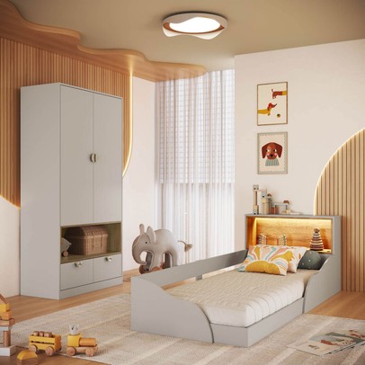 Quarto Infantil Completo Montessoriana Lille 2 Portas 2 Gavetas com Led Arenas - Art In Móveis