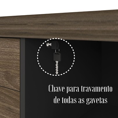 Armário para Escritório 2 Portas 3 Gavetas Charuto/Preto - Artany Móveis