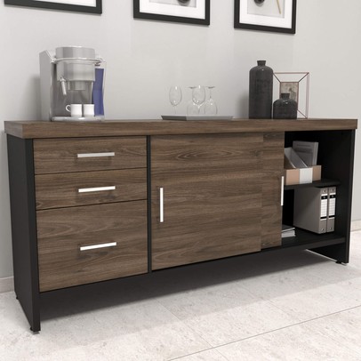 Armário para Escritório 2 Portas 3 Gavetas Charuto/Preto - Artany Móveis