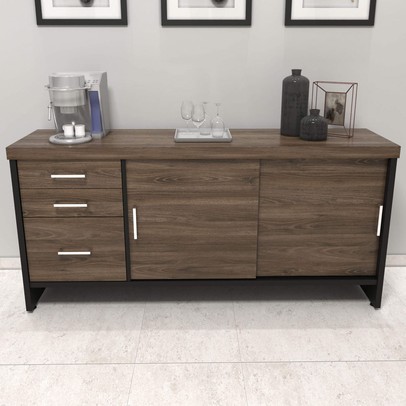 Armário para Escritório 2 Portas 3 Gavetas Charuto/Preto - Artany Móveis