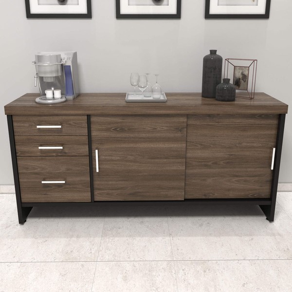 Armário para Escritório 2 Portas 3 Gavetas Charuto/Preto - Artany Móveis