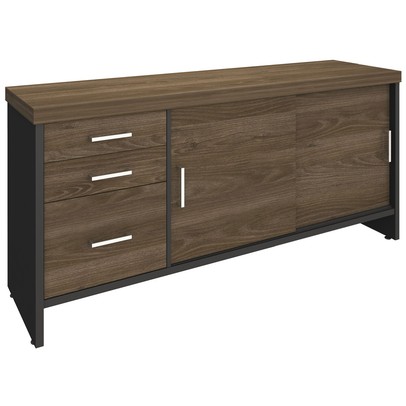 Armário para Escritório 2 Portas 3 Gavetas Charuto/Preto - Artany Móveis