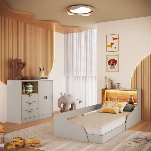 Quarto Infantil Completo Montessoriana Lille 2 Portas 3 Gavetas com Led Arenas - Art In Móveis