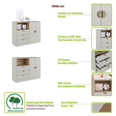 Quarto Infantil Completo Montessoriana Lille 2 Portas 3 Gavetas com Led Arenas - Art In Móveis