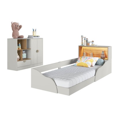 Quarto Infantil Completo Montessoriana Lille 2 Portas 1 Gaveta com Led Arenas - Art In Móveis