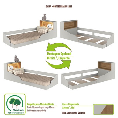 Quarto Infantil Completo Montessoriana Lille 2 Portas 1 Gaveta com Led Arenas - Art In Móveis