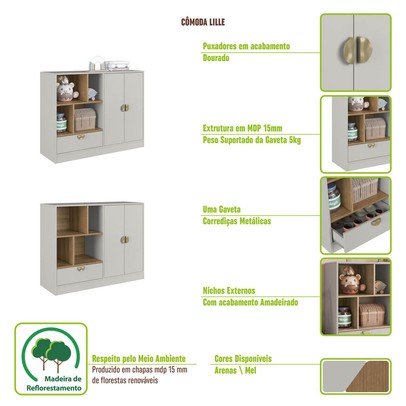 Quarto Infantil Completo Montessoriana Lille 2 Portas 1 Gaveta com Led Arenas - Art In Móveis