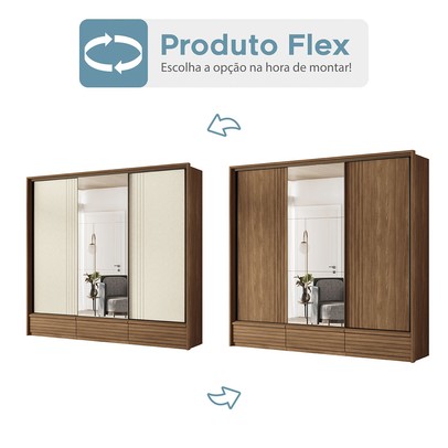 Guarda-Roupa Casal Democrata 3 Portas 5 Gavetas com Espelho Ripado Flex Jatoba/Areia - Santos Andira