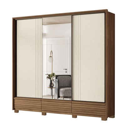 Guarda-Roupa Casal Democrata 6 Portas 5 Gavetas com Espelho Ripado Flex Jatoba/Areia 163643 - Santos Andirá