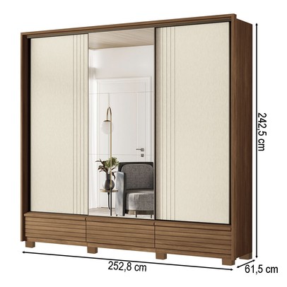 Guarda-Roupa Casal Democrata 6 Portas 5 Gavetas com Espelho Ripado Flex Jatoba/Areia 163643 - Santos Andirá