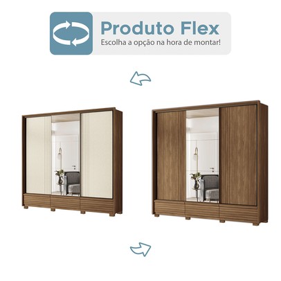 Guarda-Roupa Casal Democrata 6 Portas 5 Gavetas com Espelho Ripado Flex Jatoba/Areia 163643 - Santos Andirá