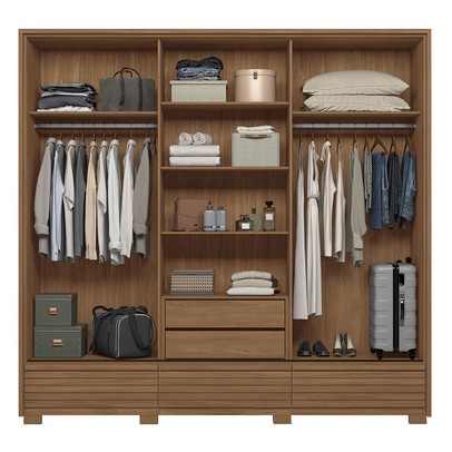 Guarda-Roupa Casal Democrata 6 Portas 5 Gavetas com Espelho Ripado Flex Jatoba/Areia 163643 - Santos Andirá