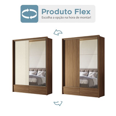Guarda-Roupa Solteiro Democrata 2 Portas 4 Gavetas com Espelho Ripado Flex Jatoba/Areia - Santos Andirá