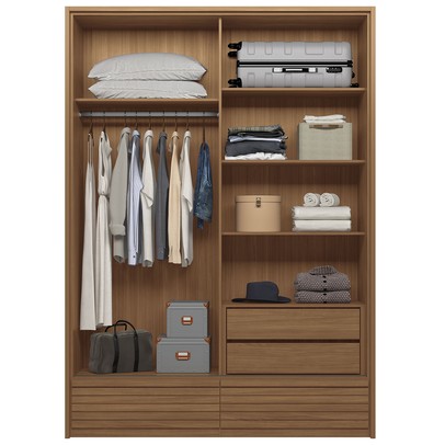 Guarda-Roupa Solteiro Democrata 2 Portas 4 Gavetas com Espelho Ripado Flex Jatoba/Areia - Santos Andirá