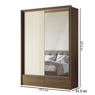 Guarda-Roupa Solteiro Democrata 2 Portas 4 Gavetas com Espelho Ripado Flex Jatoba/Areia - Santos Andirá