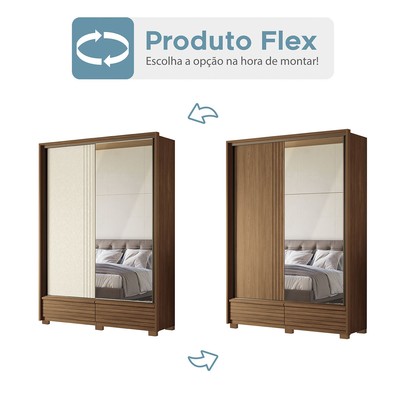 Guarda-Roupa Solteiro Democrata 2 Portas 4 Gavetas com Espelho Ripado Flex Jatoba/Areia 163743 - Santos Andirá
