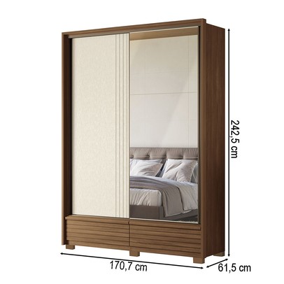 Guarda-Roupa Solteiro Democrata 2 Portas 4 Gavetas com Espelho Ripado Flex Jatoba/Areia 163743 - Santos Andirá