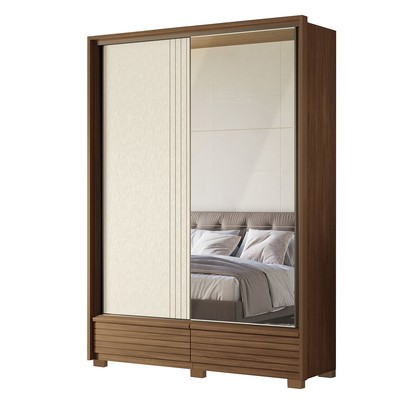 Guarda-Roupa Solteiro Democrata 2 Portas 4 Gavetas com Espelho Ripado Flex Jatoba/Areia 163743 - Santos Andirá