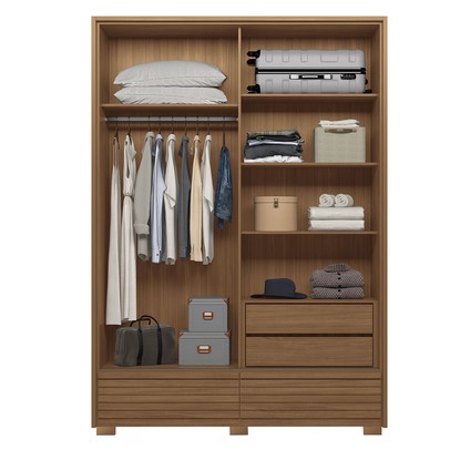 Guarda-Roupa Solteiro Democrata 2 Portas 4 Gavetas com Espelho Ripado Flex Jatoba/Areia 163743 - Santos Andirá