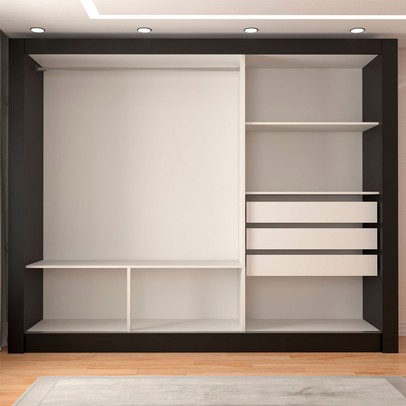 Guarda-Roupa Casal Miami 3 Portas de Correr com Espelho 3 Gavetas Preto Fosco - Panorama Móveis