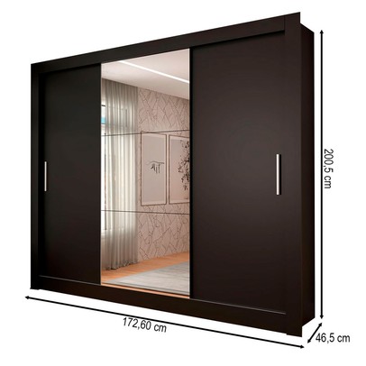 Guarda-Roupa Casal Miami 3 Portas de Correr com Espelho 3 Gavetas Preto Fosco - Panorama Móveis