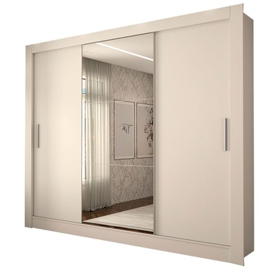 Guarda-Roupa Casal Miami 3 Portas de Correr com Espelho 3 Gavetas Branco Fosco - Panorama Móveis