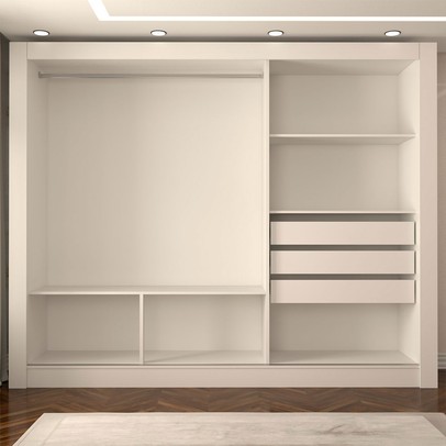 Guarda-Roupa Casal Miami 3 Portas de Correr com Espelho 3 Gavetas Branco Fosco - Panorama Móveis