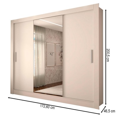 Guarda-Roupa Casal Miami 3 Portas de Correr com Espelho 3 Gavetas Branco Fosco - Panorama Móveis