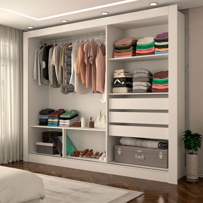 Guarda-Roupa Casal Miami 3 Portas de Correr com Espelho 3 Gavetas Branco Fosco - Panorama Móveis