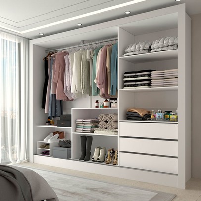 Guarda-Roupa Casal Nevada 3 Portas 3 Gavetas com Espelho Branco - Panorama Móveis