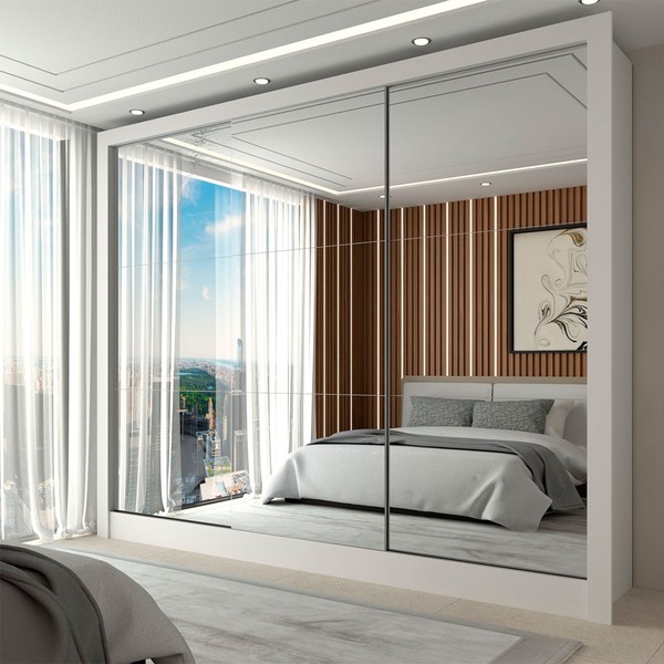 Guarda-Roupa Casal Nevada 3 Portas 3 Gavetas com Espelho Branco - Panorama Móveis