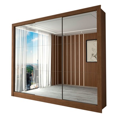 Guarda-Roupa Casal Nevada 3 Portas 3 Gavetas com Espelho Cinamomo - Panorama Móveis