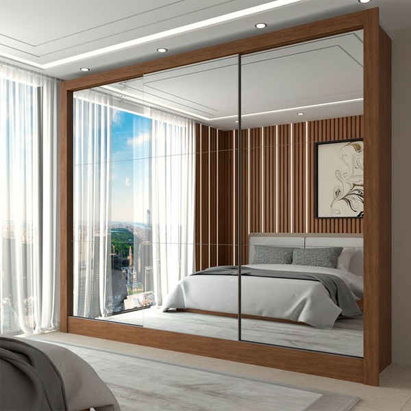 Guarda-Roupa Casal Nevada 3 Portas 3 Gavetas com Espelho Cinamomo - Panorama Móveis