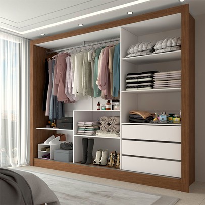 Guarda-Roupa Casal Nevada 3 Portas 3 Gavetas com Espelho Cinamomo - Panorama Móveis