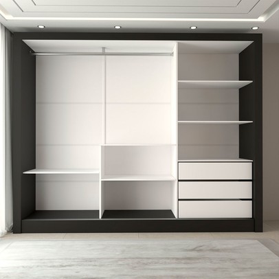 Guarda-Roupa Casal Nevada 3 Portas 3 Gavetas com Espelho Preto - Panorama Móveis