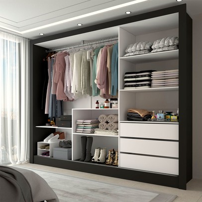 Guarda-Roupa Casal Nevada 3 Portas 3 Gavetas com Espelho Preto - Panorama Móveis