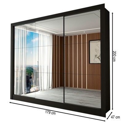 Guarda-Roupa Casal Nevada 3 Portas 3 Gavetas com Espelho Preto - Panorama Móveis