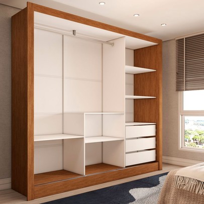 Guarda-Roupa Casal Cali 3 Portas 3 Gavetas com Espelho Cinamomo/Off White - Panorama Móveis