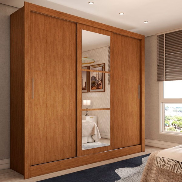 Guarda-Roupa Casal Cali 3 Portas 3 Gavetas com Espelho Cinamomo - Panorama Móveis