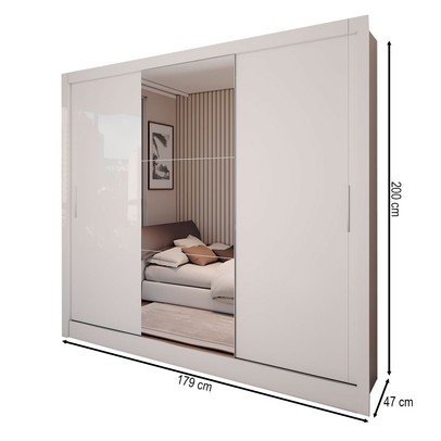 Guarda-Roupa Casal Colie 3 Portas 3 Gavetas com Espelho Branco - Panorama Móveis