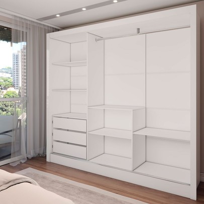 Guarda-Roupa Casal Colie 3 Portas 3 Gavetas com Espelho Branco - Panorama Móveis
