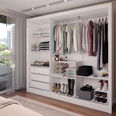 Guarda-Roupa Casal Colie 3 Portas 3 Gavetas com Espelho Branco - Panorama Móveis