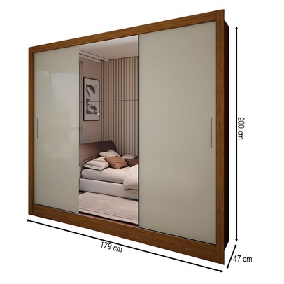 Guarda-Roupa Casal Colie 3 Portas 3 Gavetas com Espelho Cinamomo/Off White - Panorama Móveis